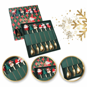 Zestaw łyżeczek ze świątecznymi figurkami, 6szt w pudełku, złote 16,8 x 2,9cm LYZ6