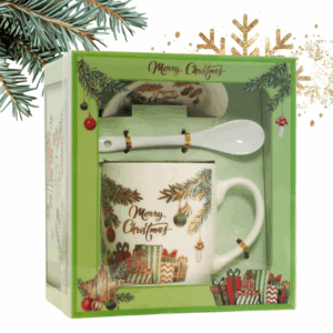 KUBEK ŚWIĄTECZNY - zestaw w pudełku z zaparzaczem i łyżeczką 400 ml KB16WZ2